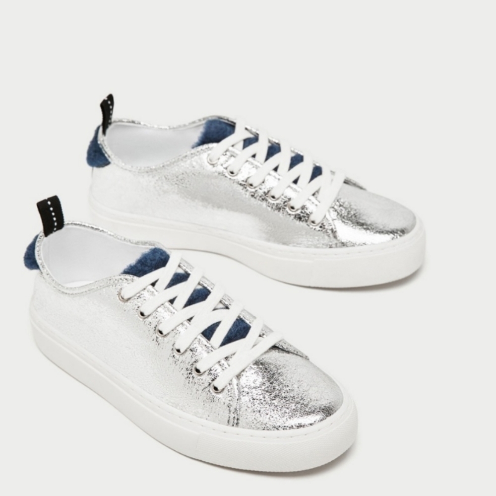 Zara Basic Collection Silver Metallic Sneakers Si… - image 1